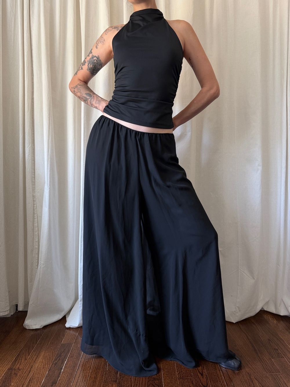 Alex Evenings Black Sheer Chiffon Palazzo Pants Women's Size Medium